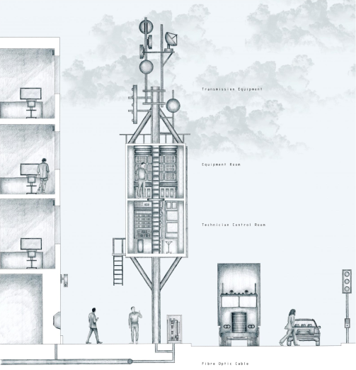 hand-drawn section of the data collection outpost in city of london